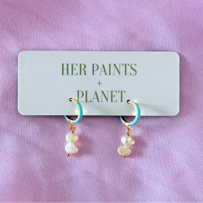 Double Freshwater Pearls Mini Hoop Earrings