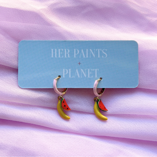 Watermelon & Banana Fruit Mini Hoop Earrings