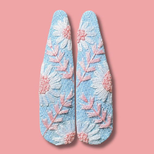 Light Blue Botanical Embroidered Hair Clips