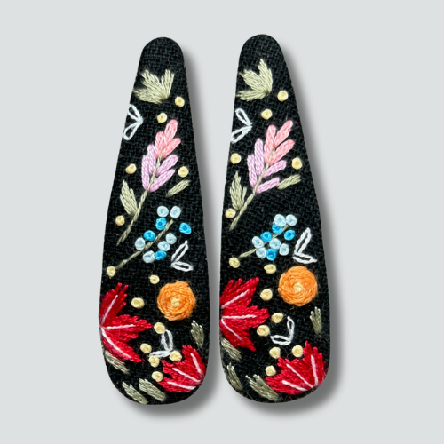 Black Colorful Garden Embroidered Hair Clips