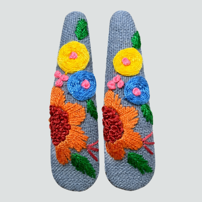 Denim Colorful Garden Embroidered Hair Clips