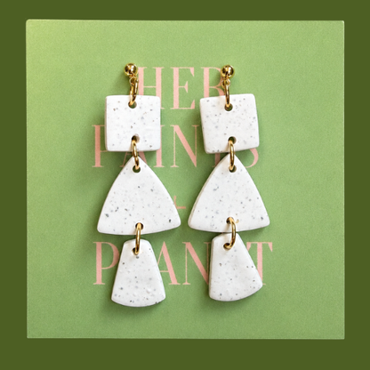 White Speckled Geometric Drop Earrings