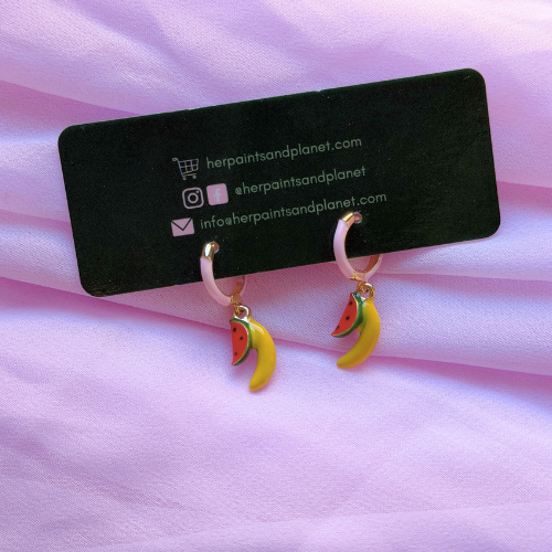 Watermelon & Banana Fruit Mini Hoop Earrings