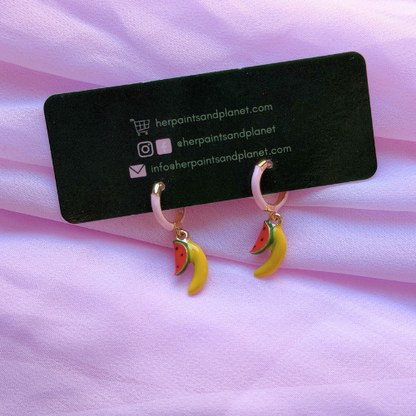 Watermelon & Banana Fruit Mini Hoop Earrings