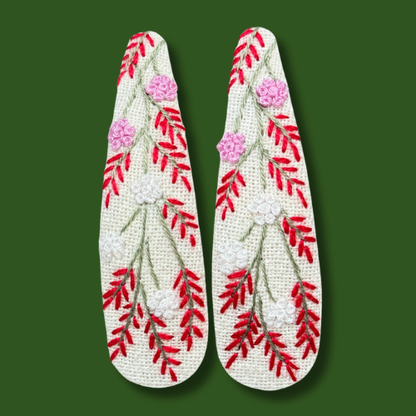 Ivory Red Botanical Embroidered Hair Clips