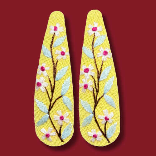 Yellow Daisy Embroidered Hair Clips