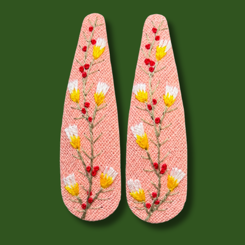 Peach Colorful Wildflower Embroidered Hair Clips