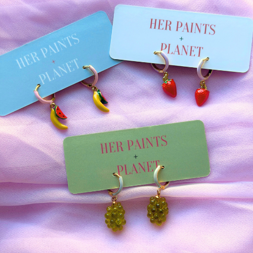 Watermelon & Banana Fruit Mini Hoop Earrings