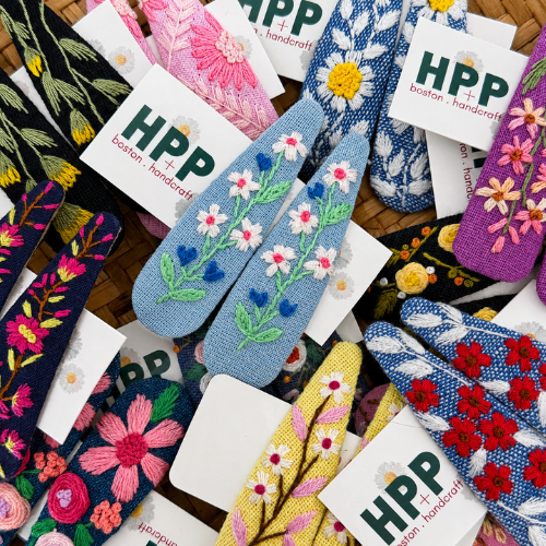 Black Colorful Garden Embroidered Hair Clips
