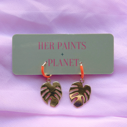 Monstera Mini Hoop Earrings